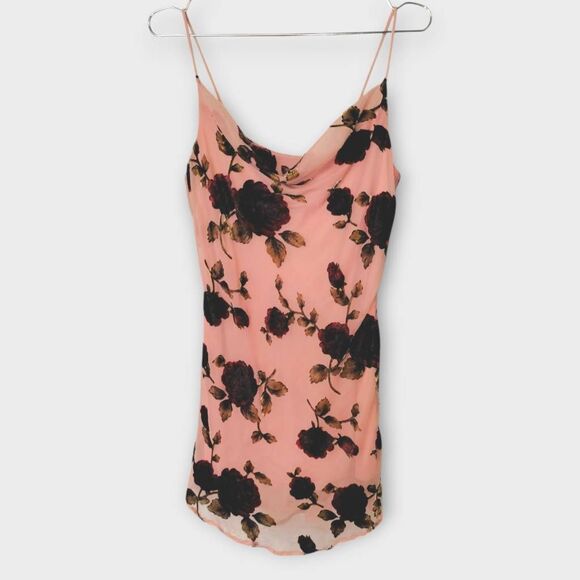 Charlotte‎ Russe Slip Dress Sz S Burnt Velvet Floral Chiffon Peach Strappy Mini - Picture 1 of 11